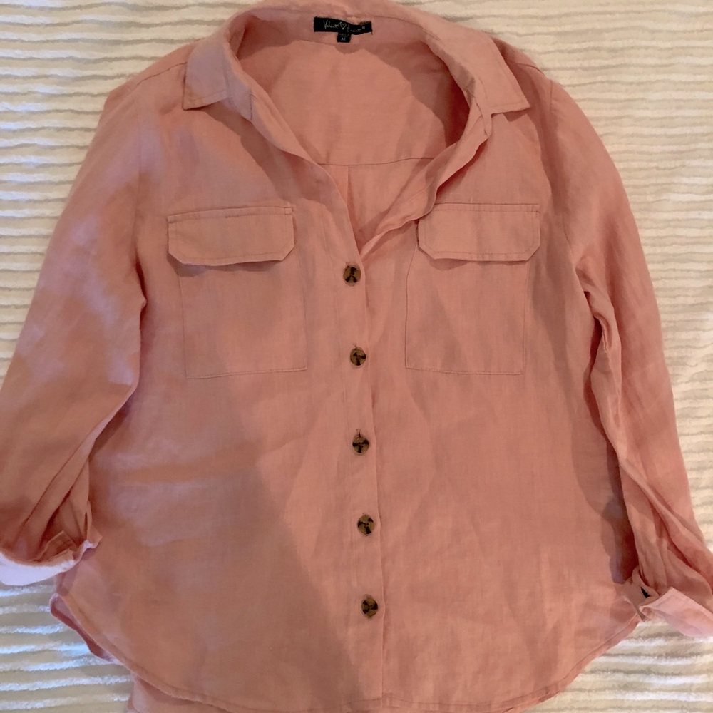 Velvet Heart Pink Linen Button Down